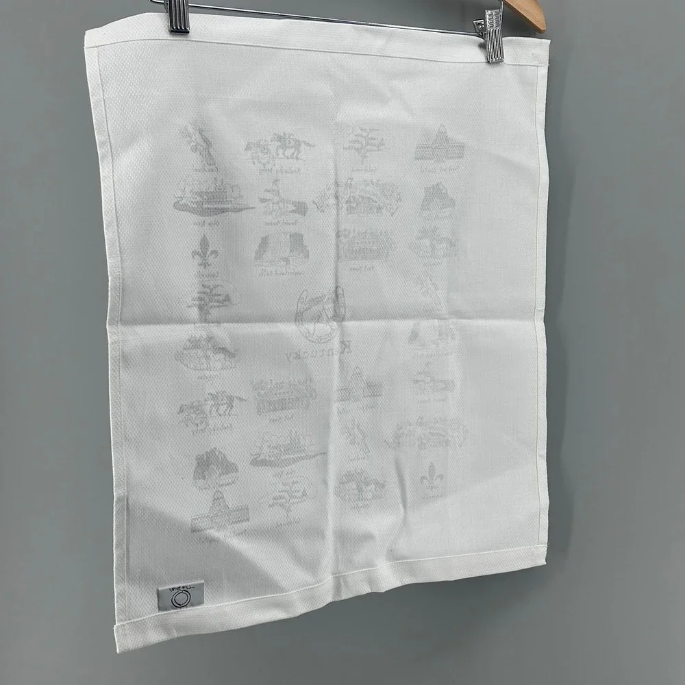 The Dish Kentucky State Souvenir Cotton Damask Tea Towel White Black Icons